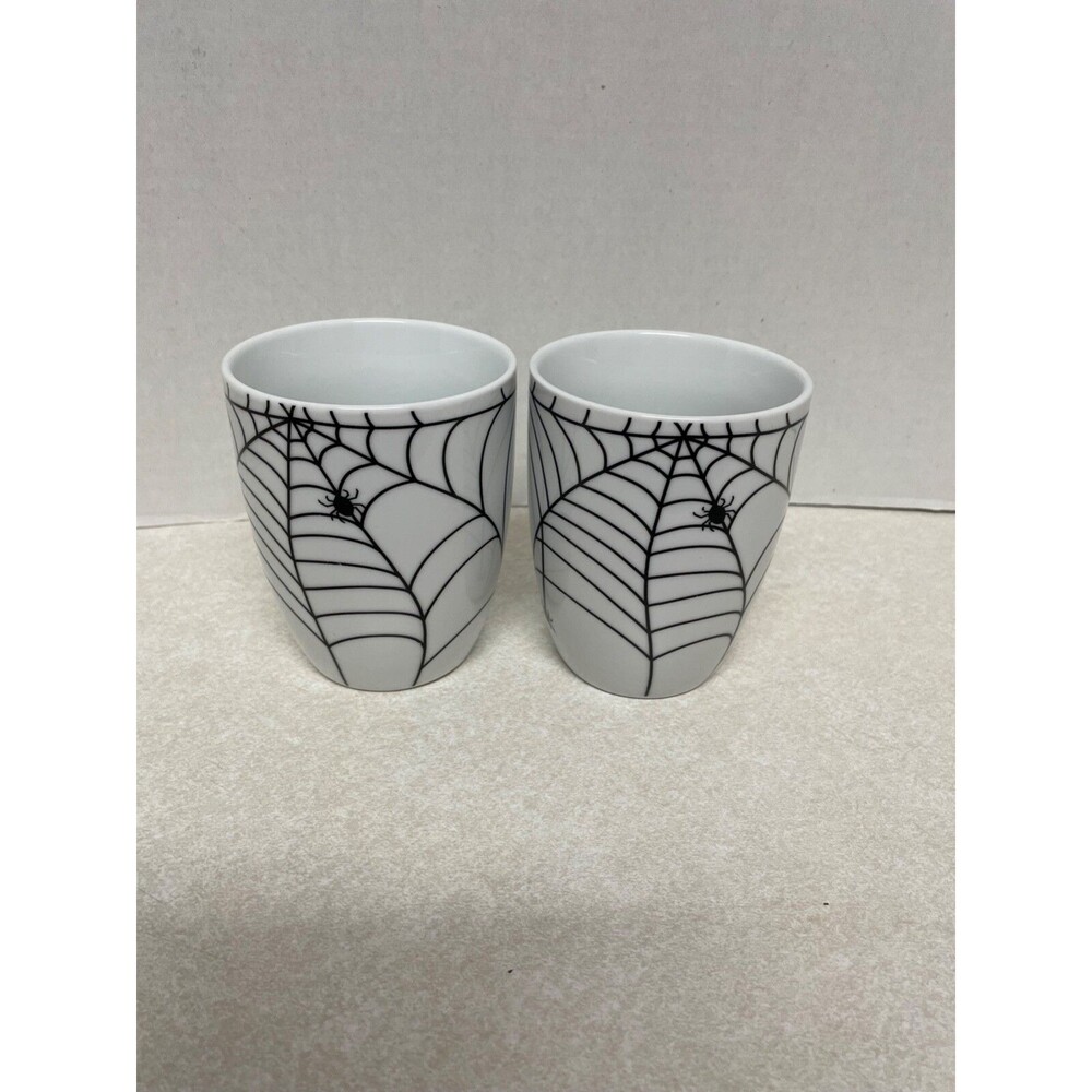 Spiderweb With Spiders Set Of 2 White Mugs Halloween Spider Arachnoid